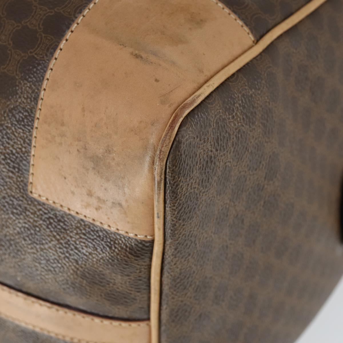 CELINE Macadam Canvas Boston Bag PVC Leather Brown Gold Auth mr1830