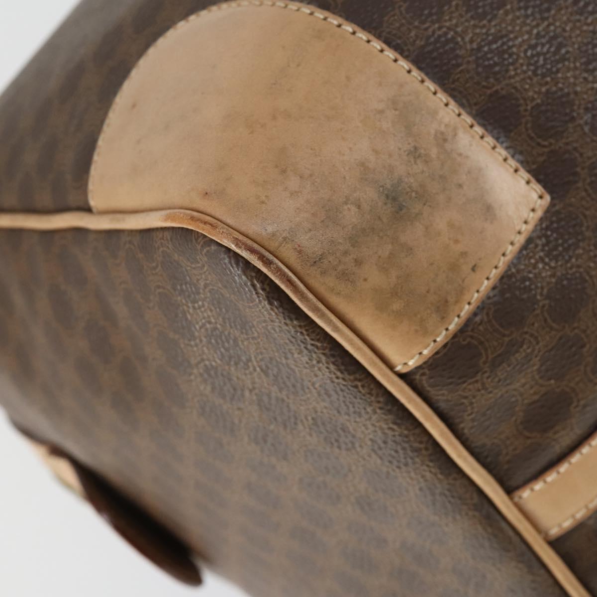 CELINE Macadam Canvas Boston Bag PVC Leather Brown Gold Auth mr1830