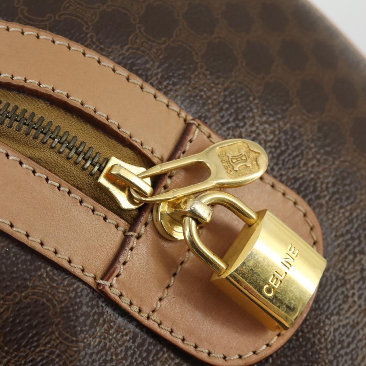 CELINE Macadam Canvas Boston Bag PVC Leather Brown Gold Auth mr1830