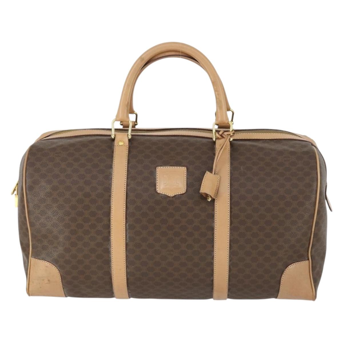 CELINE Macadam Canvas Boston Bag PVC Leather Brown Gold Auth mr1830