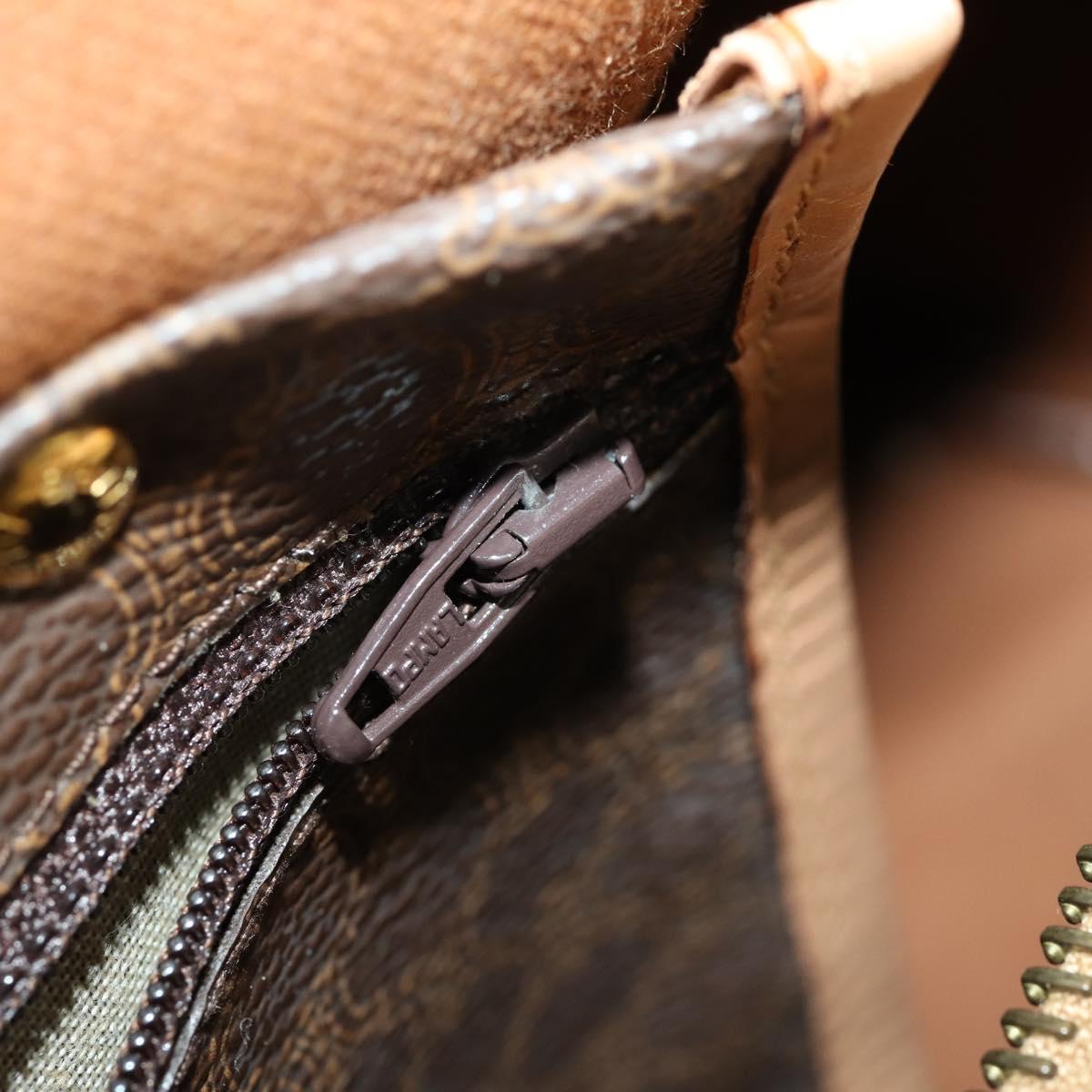 CELINE Macadam Canvas Boston Bag PVC Leather Brown Gold Auth mr1830