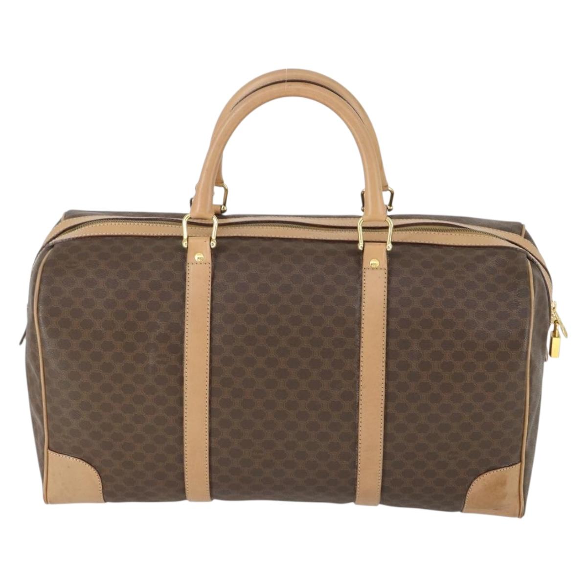 CELINE Macadam Canvas Boston Bag PVC Leather Brown Gold Auth mr1830