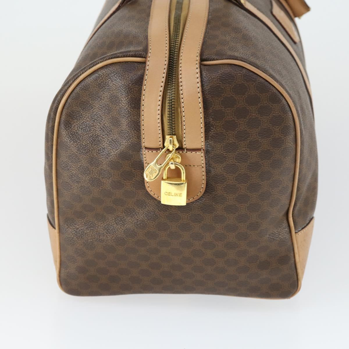 CELINE Macadam Canvas Boston Bag PVC Leather Brown Gold Auth mr1830