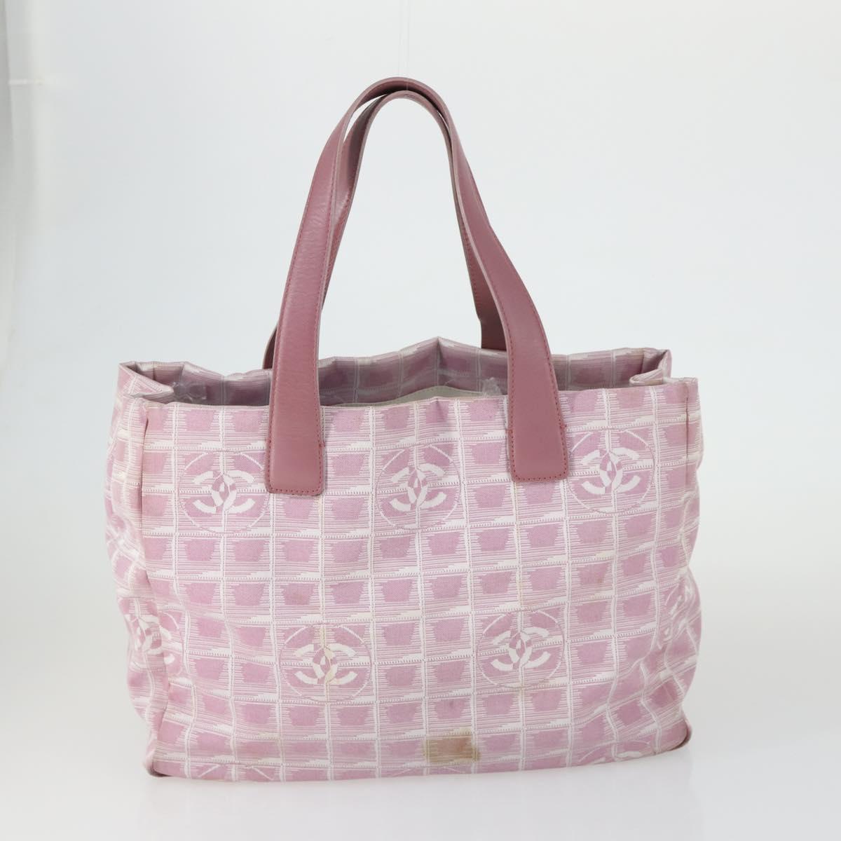 CHANEL New Travel line Tote Bag Nylon 2 Set Pink Beige CC Auth mr1839