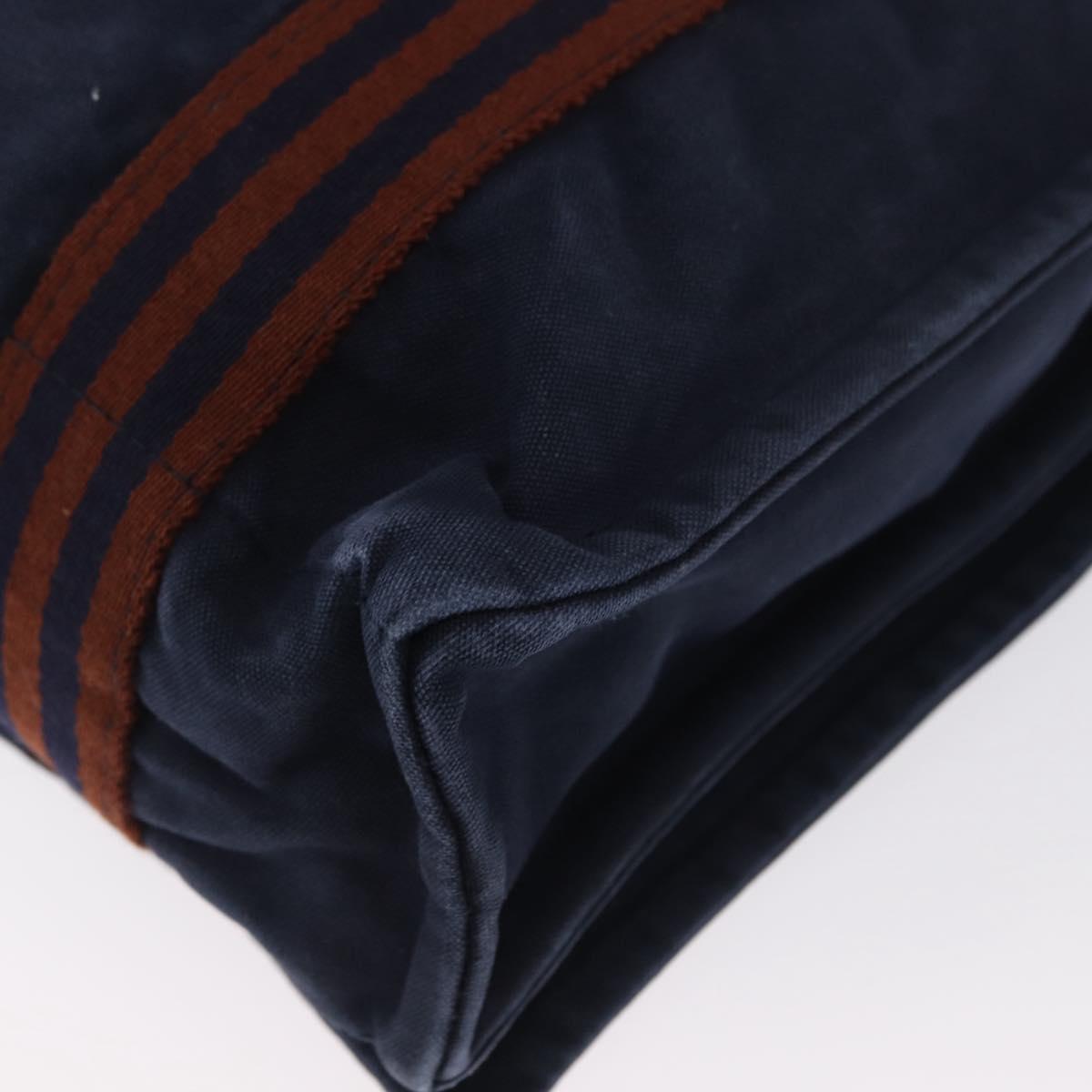 HERMES Bassus PM Shoulder Bag Canvas Navy Silver Auth mr1841