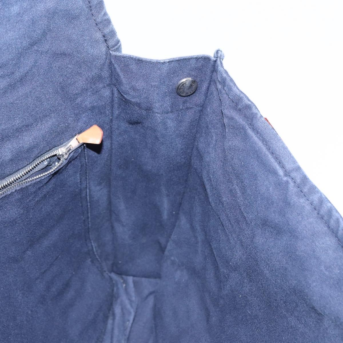 HERMES Bassus PM Shoulder Bag Canvas Navy Silver Auth mr1841