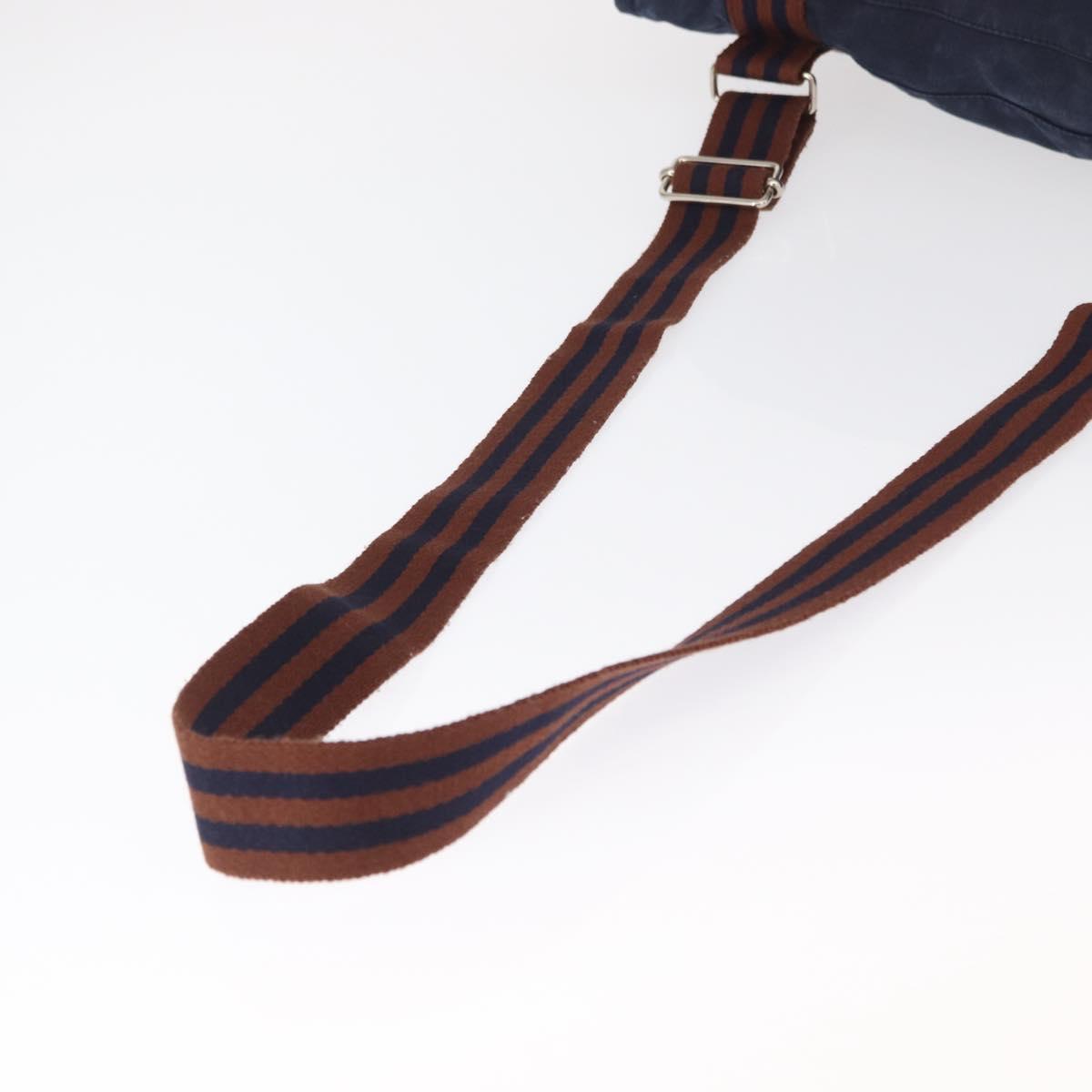 HERMES Bassus PM Shoulder Bag Canvas Navy Silver Auth mr1841