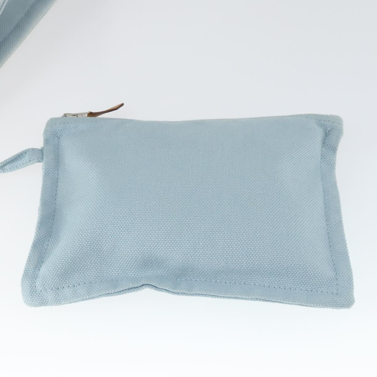 HERMES Bora Bora MM Hand Bag Canvas 2 Set Baby Blue Silver Auth mr1842