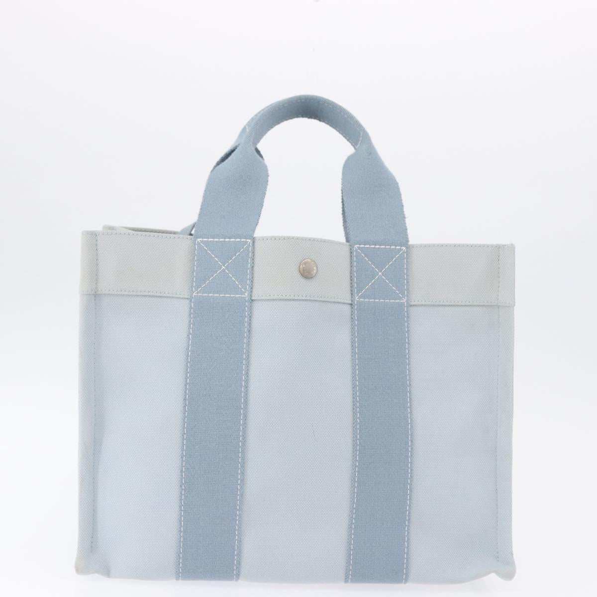 HERMES Bora Bora MM Hand Bag Canvas 2 Set Baby Blue Silver Auth mr1842
