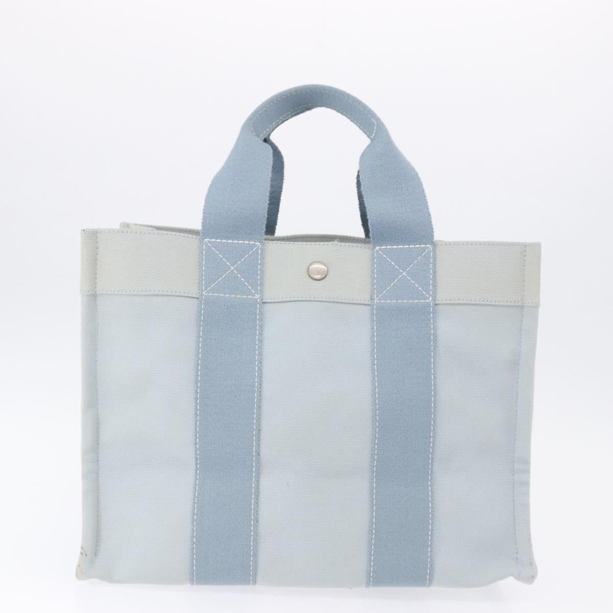 HERMES Bora Bora MM Hand Bag Canvas 2 Set Baby Blue Silver Auth mr1842