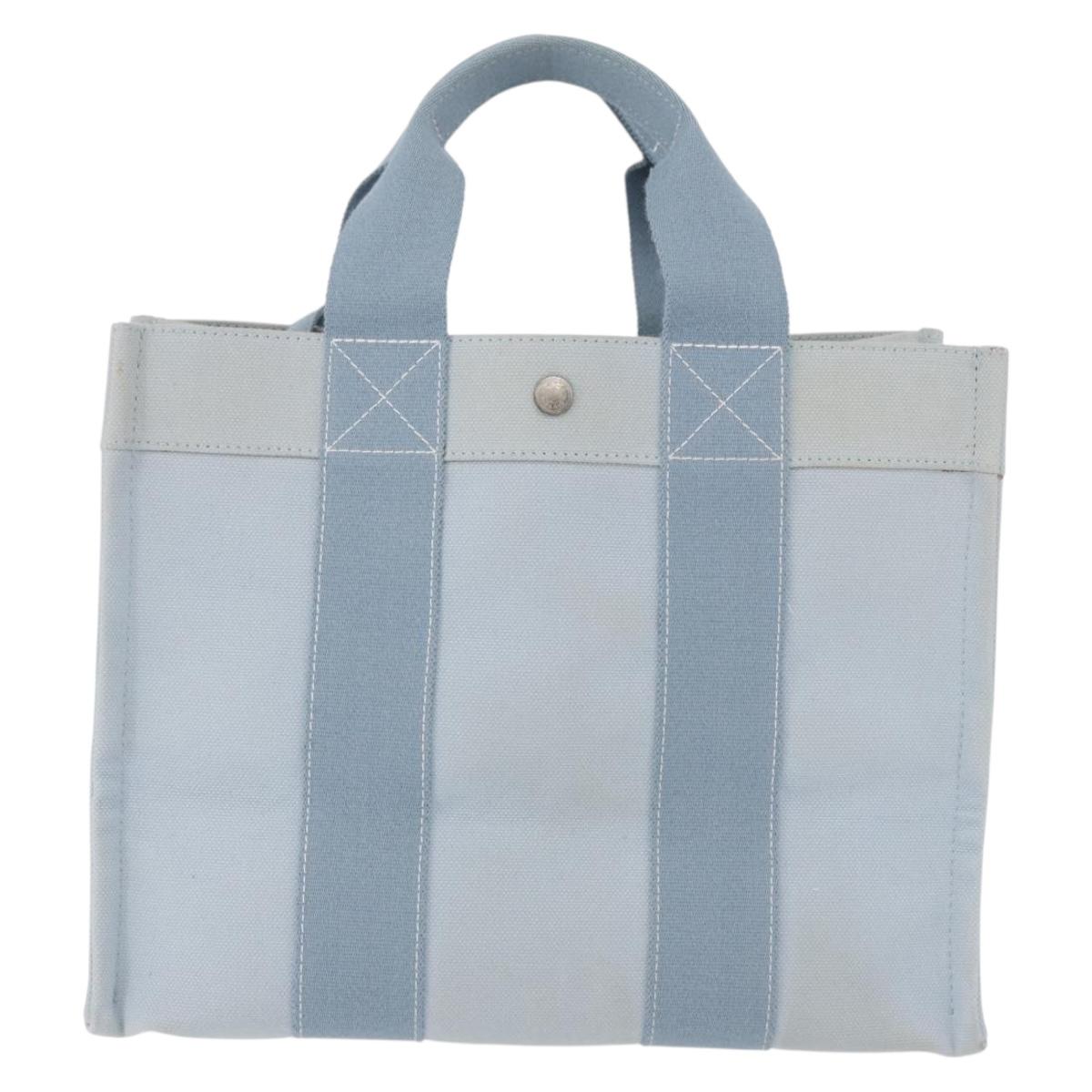 HERMES Bora Bora MM Hand Bag Canvas 2 Set Baby Blue Silver Auth mr1842
