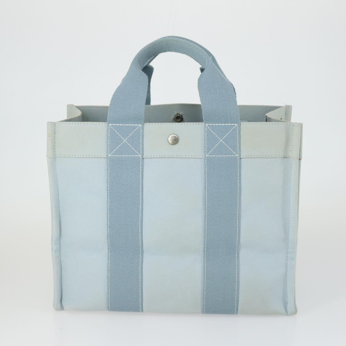 HERMES Bora Bora MM Hand Bag Canvas 2 Set Baby Blue Silver Auth mr1842