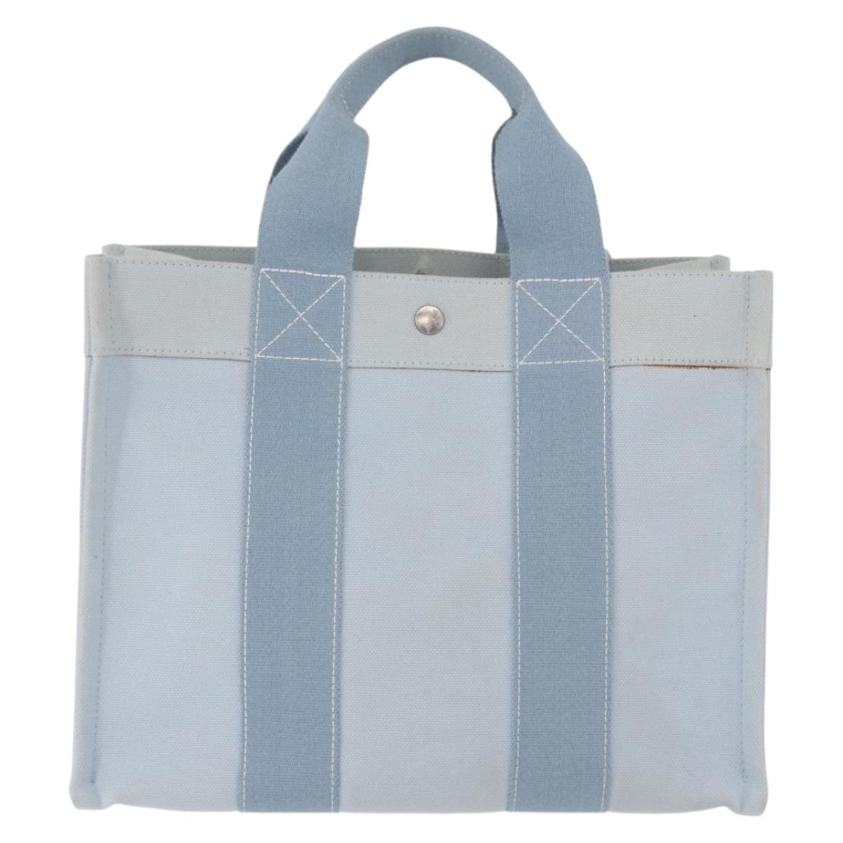 HERMES Bora Bora MM Hand Bag Canvas 2 Set Baby Blue Silver Auth mr1842
