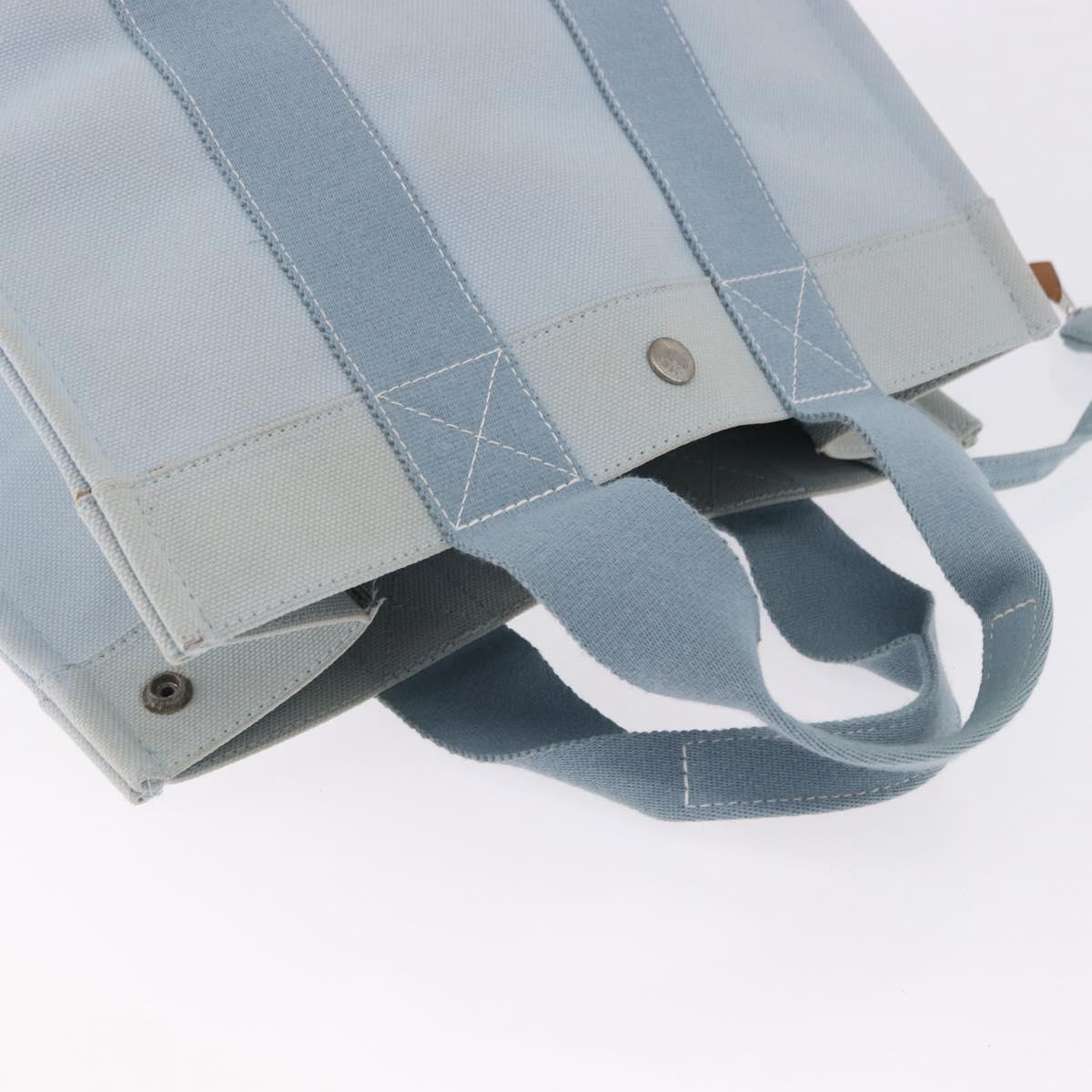 HERMES Bora Bora MM Hand Bag Canvas 2 Set Baby Blue Silver Auth mr1842
