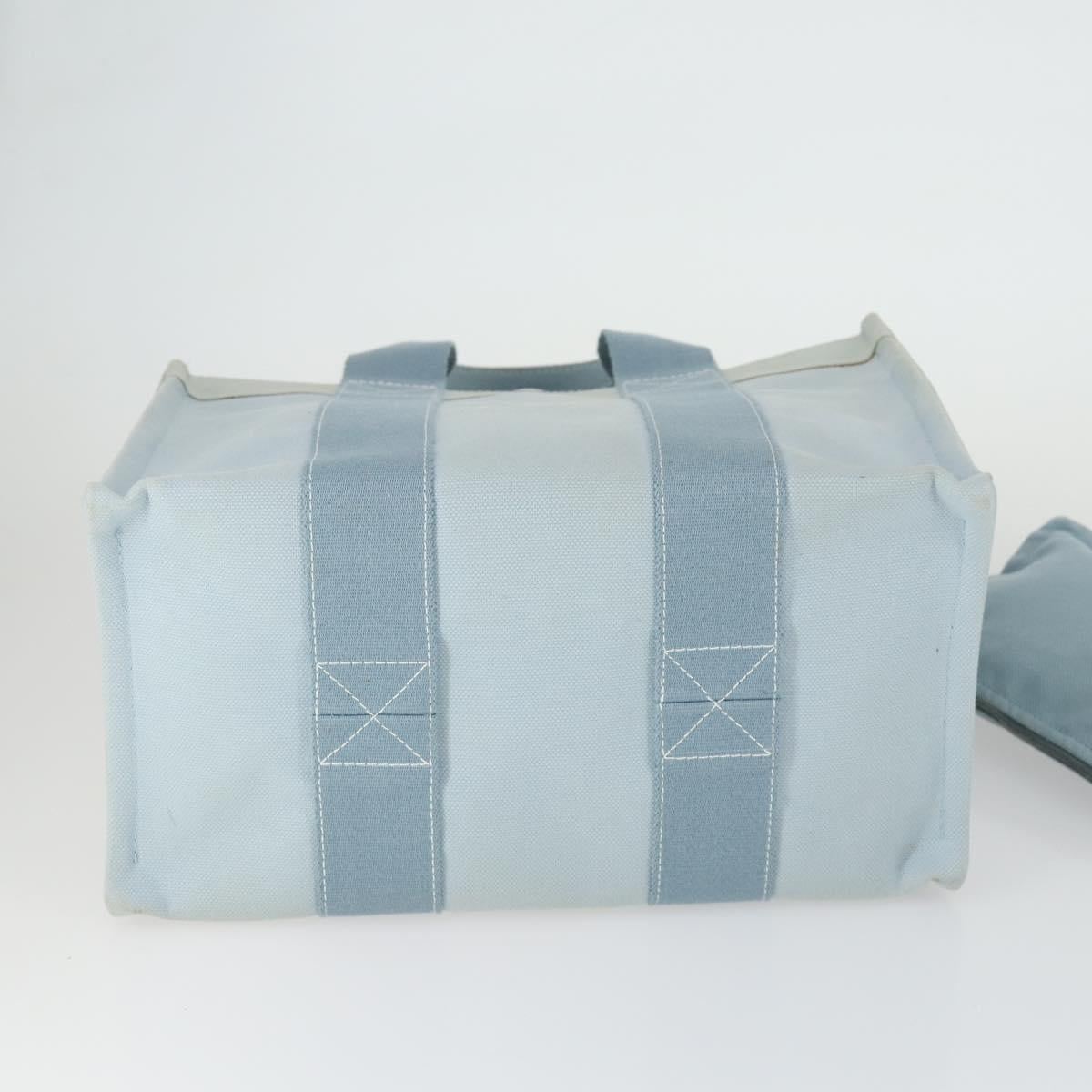 HERMES Bora Bora MM Hand Bag Canvas 2 Set Baby Blue Silver Auth mr1842