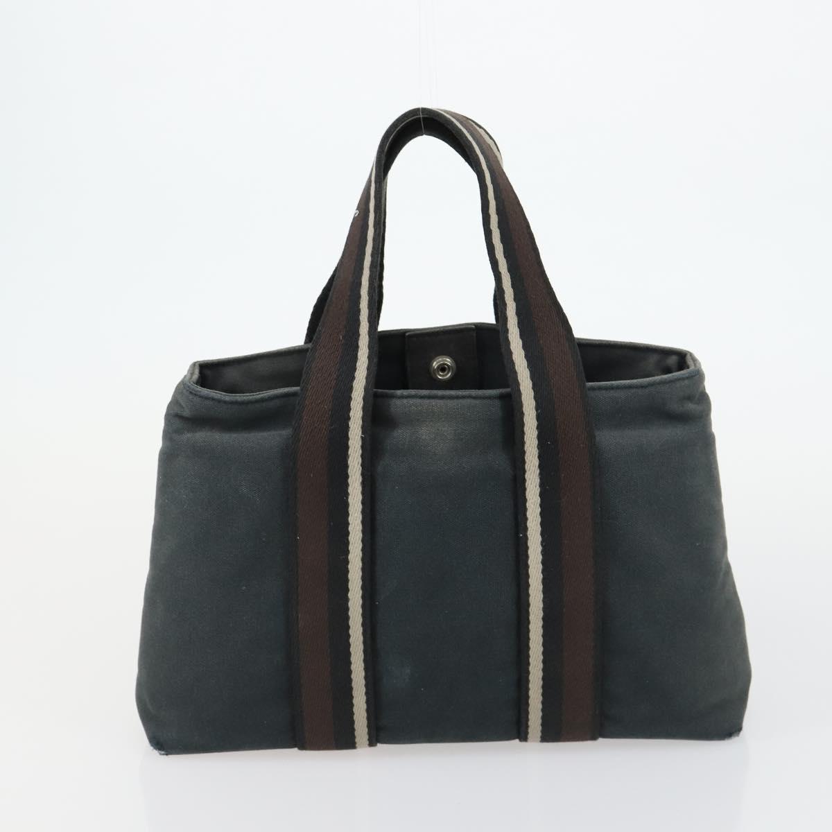 HERMES Trocha Horizontal Tote Bag Canvas 2 Set Gray Black Auth mr1843