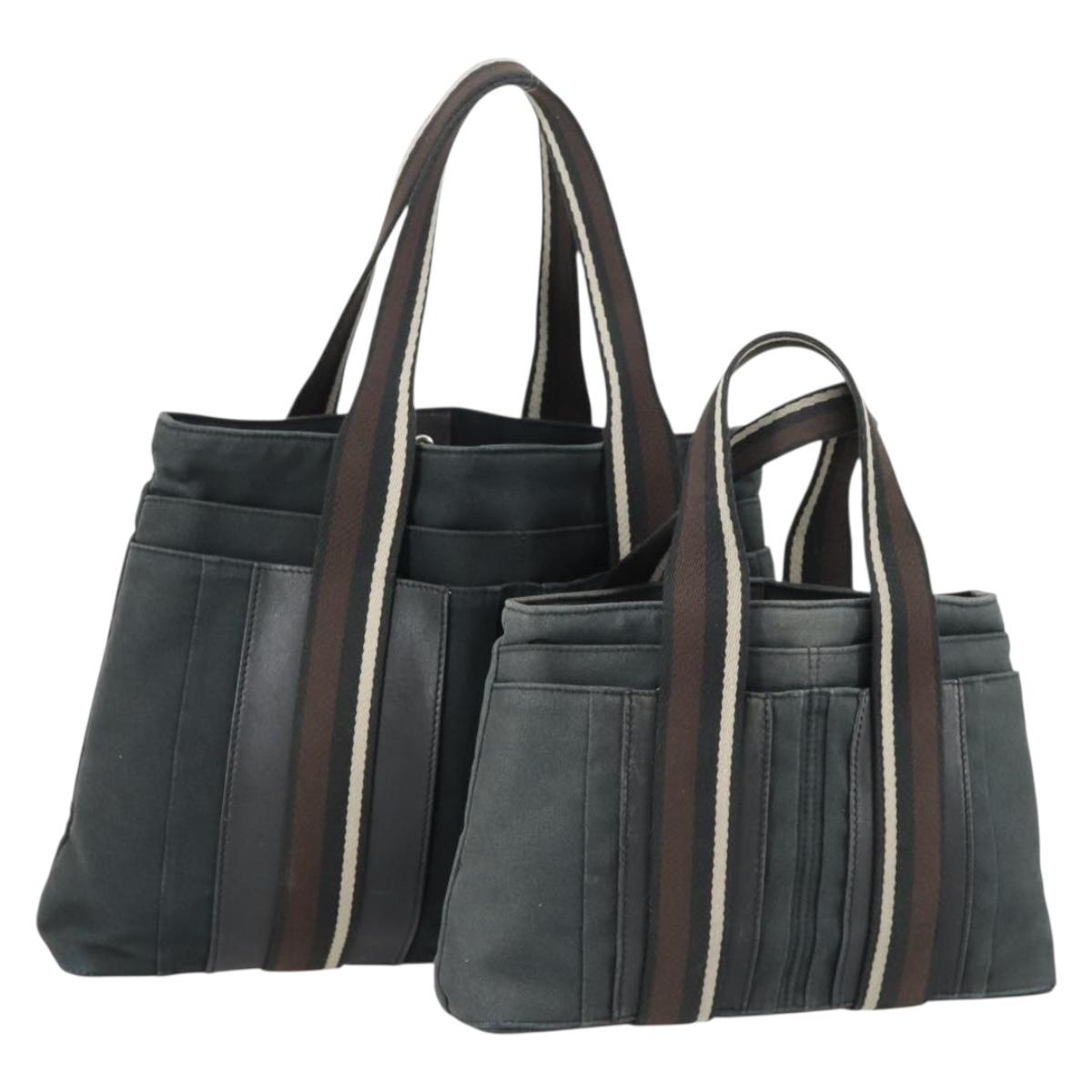 HERMES Trocha Horizontal Tote Bag Canvas 2 Set Gray Black Auth mr1843