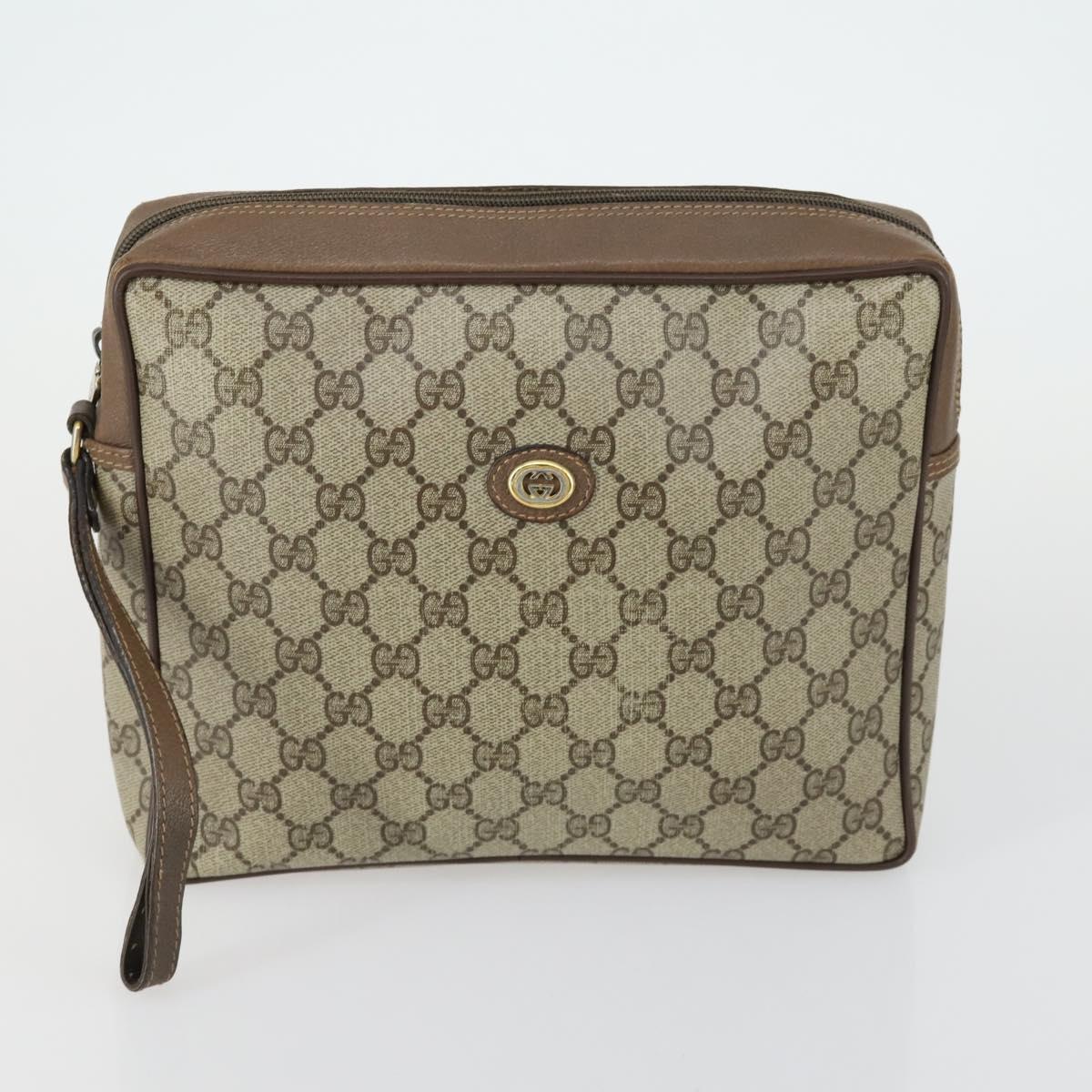 GUCCI GG Supreme Clutch Bag PVC 2 Set Beige Auth mr1845