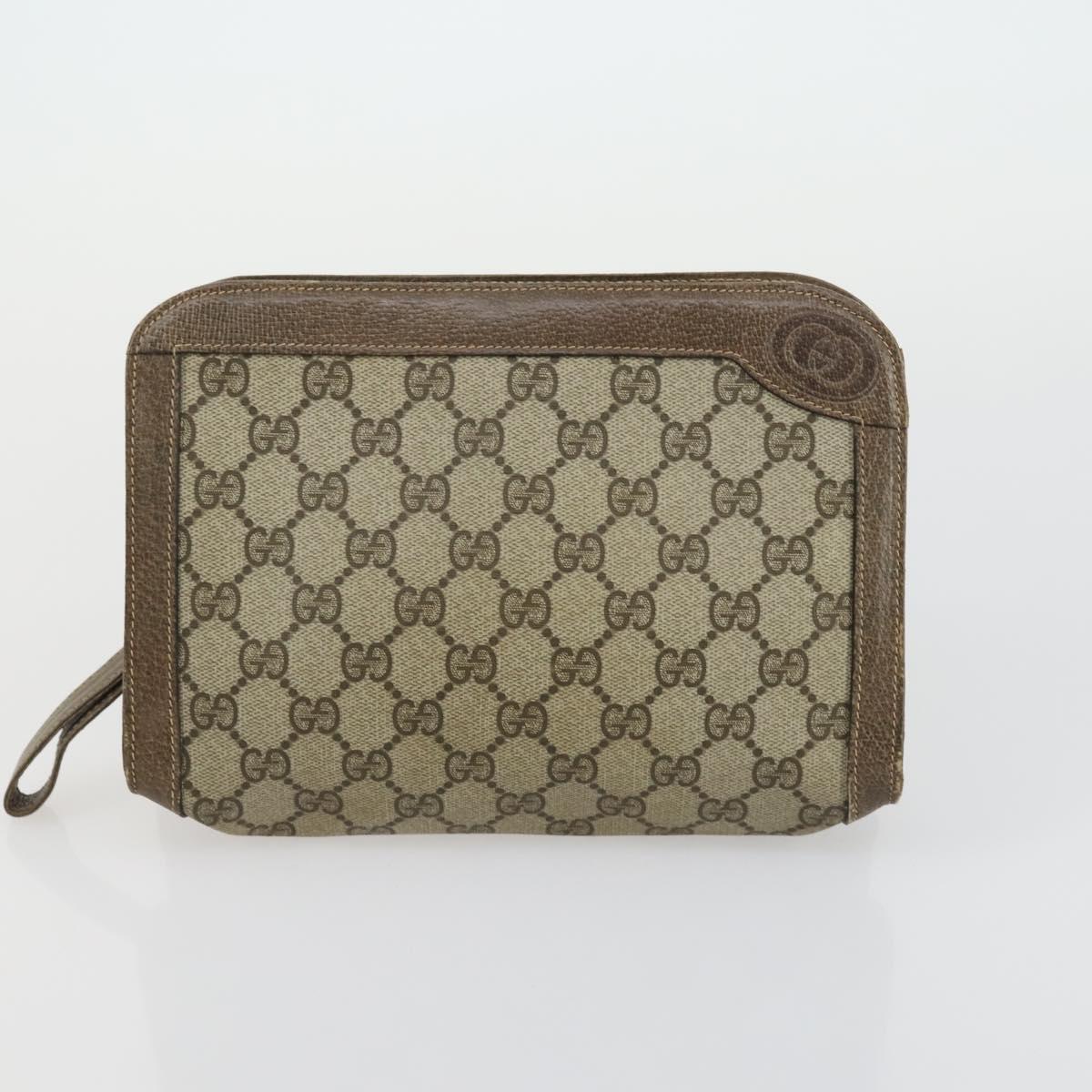 GUCCI GG Supreme Clutch Bag PVC 2 Set Beige Auth mr1845