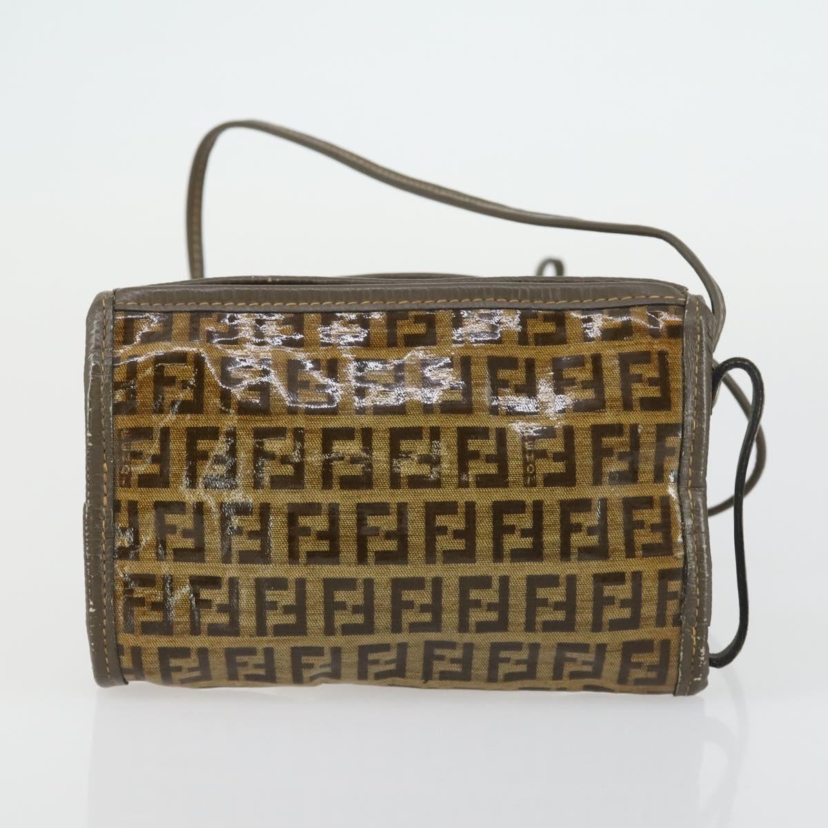 FENDI Zucca Canvas Zucchino Canvas Shoulder Bag 2 Set Black Brown Auth mr1847