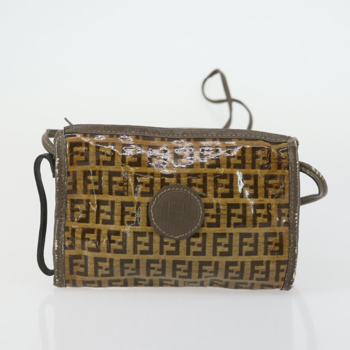 FENDI Zucca Canvas Zucchino Canvas Shoulder Bag 2 Set Black Brown Auth mr1847
