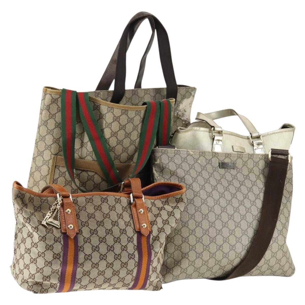 GUCCI GG Supreme Web Sherry Line Tote Bag PVC 5 Set Beige Red Auth mr1849