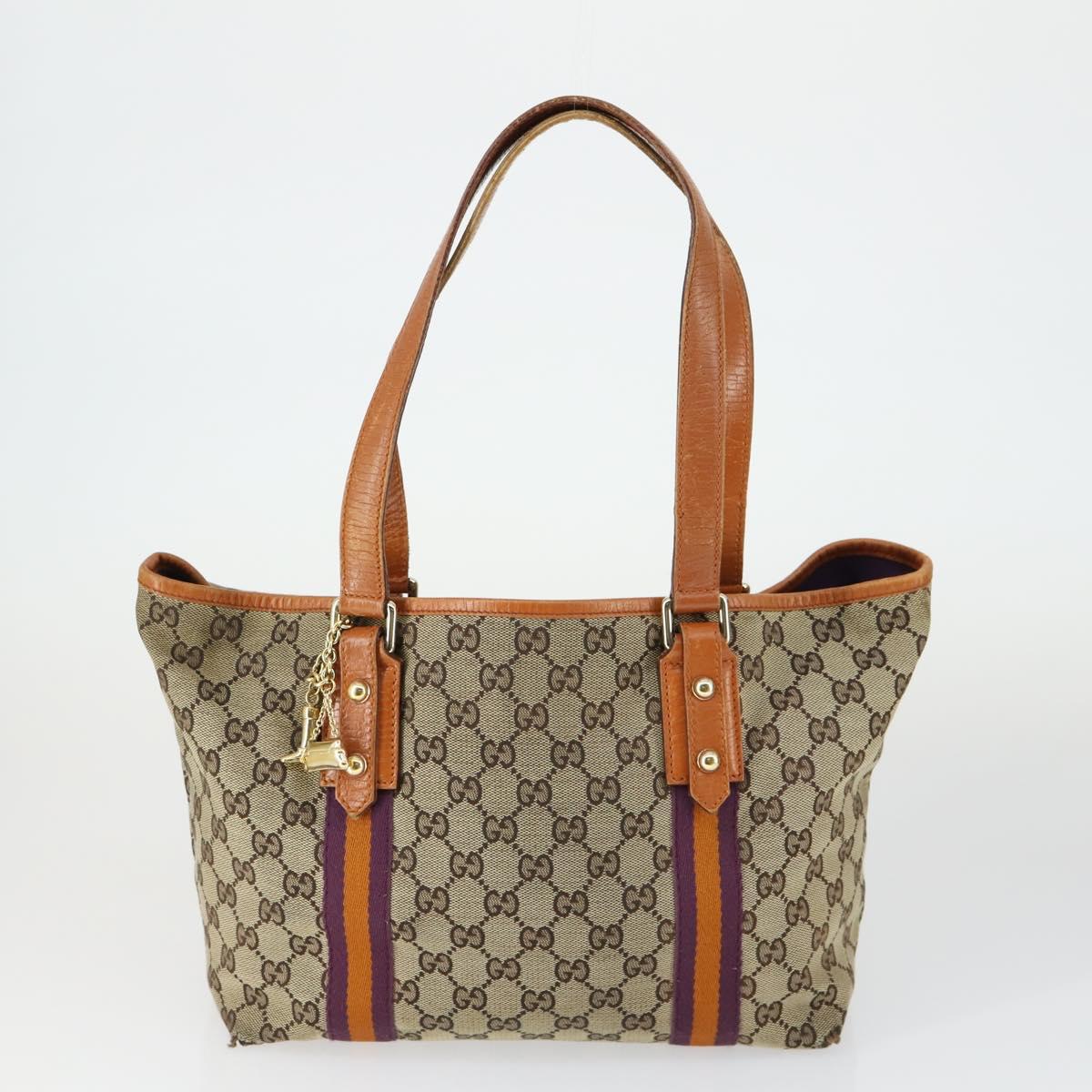 GUCCI GG Supreme Web Sherry Line Tote Bag PVC 5 Set Beige Red Auth mr1849