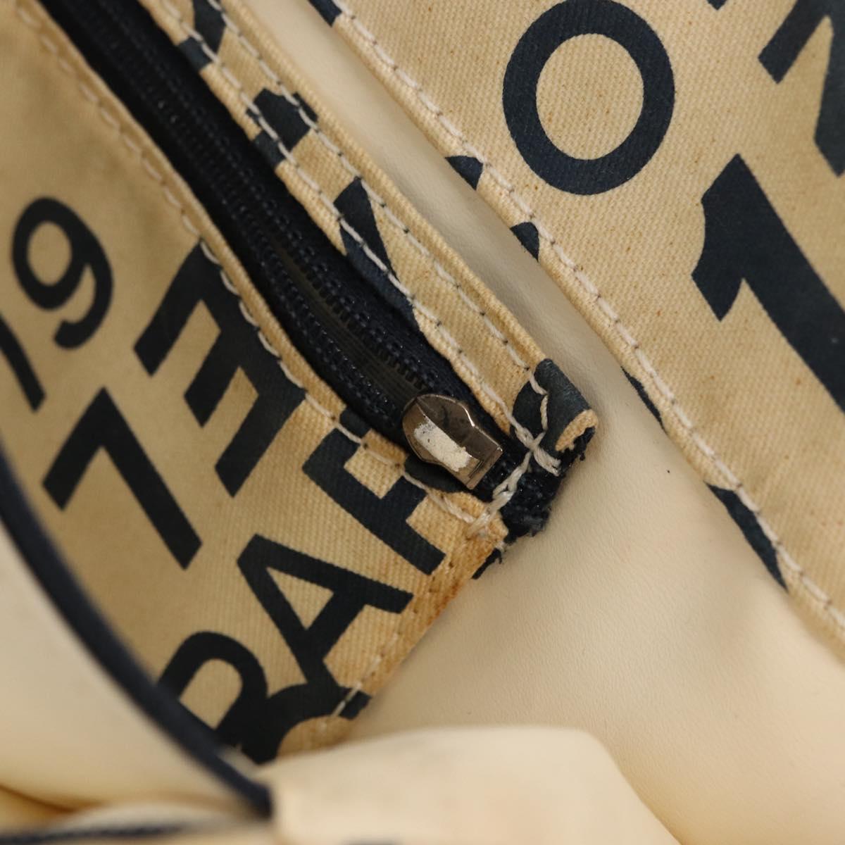 CHANEL By Sea Line Tote Bag Canvas Navy Beige CC Auth mr1854