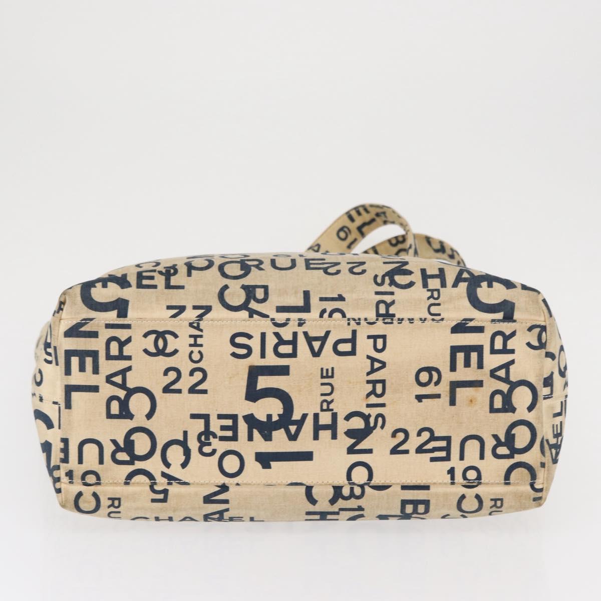 CHANEL By Sea Line Tote Bag Canvas Navy Beige CC Auth mr1854