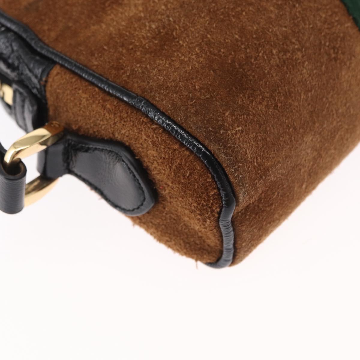 GUCCI Web Sherry Line Shoulder Bag Suede Leather Brown Gold 573321 Auth mr1859