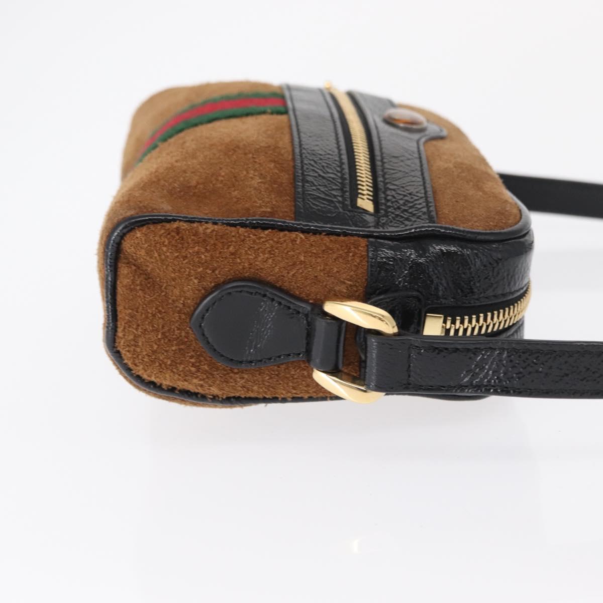 GUCCI Web Sherry Line Shoulder Bag Suede Leather Brown Gold 573321 Auth mr1859