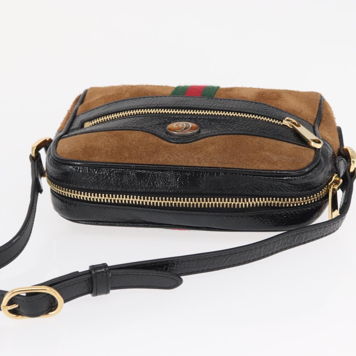 GUCCI Web Sherry Line Shoulder Bag Suede Leather Brown Gold 573321 Auth mr1859