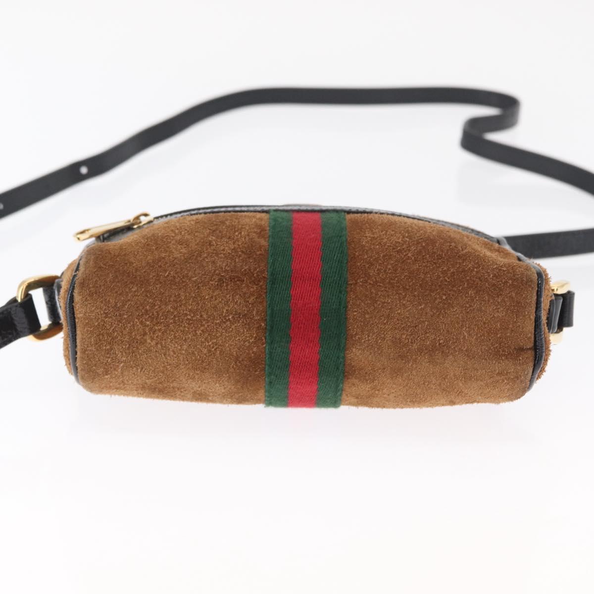 GUCCI Web Sherry Line Shoulder Bag Suede Leather Brown Gold 573321 Auth mr1859