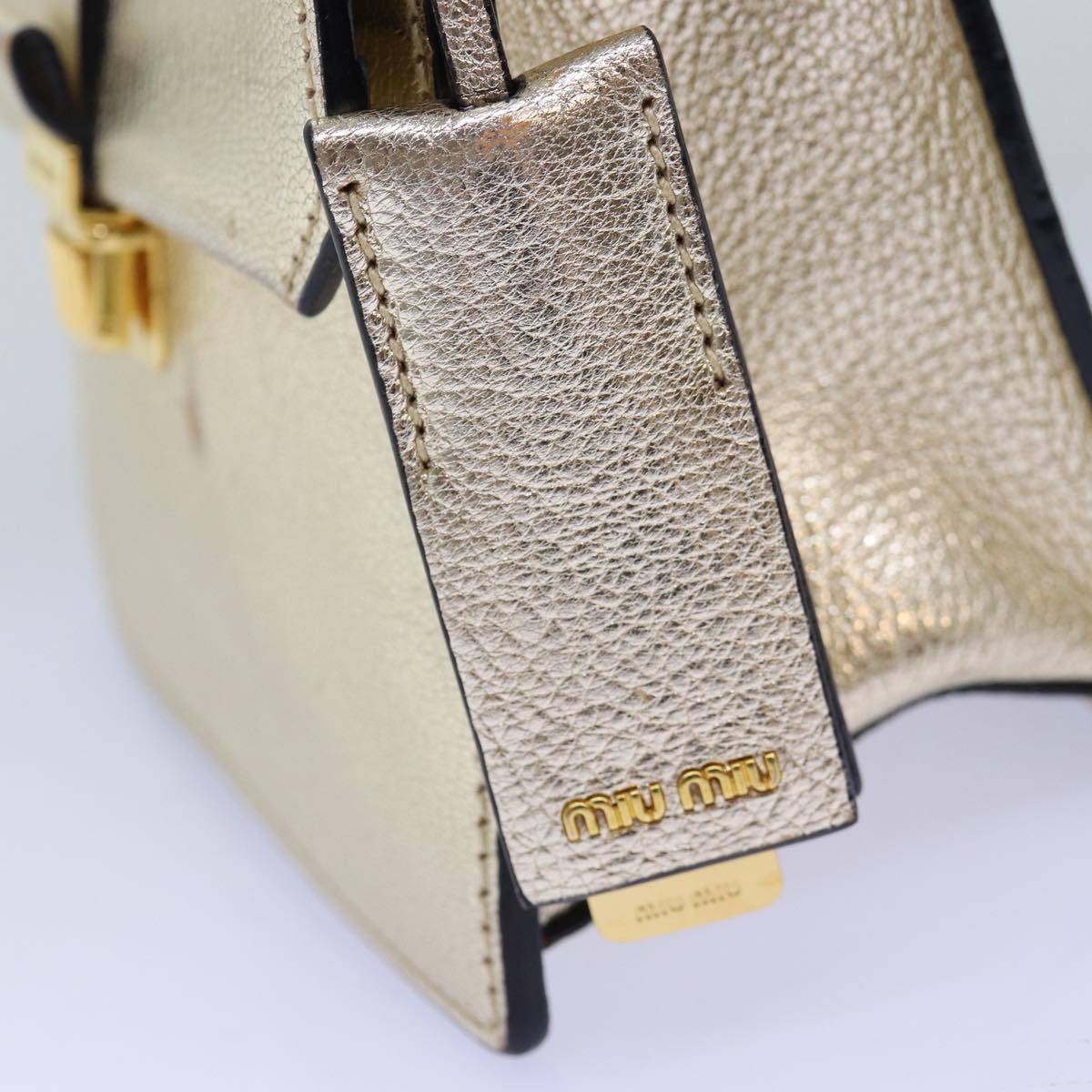 Miu Miu Hand Bag Leather 2way Gold Auth mr186