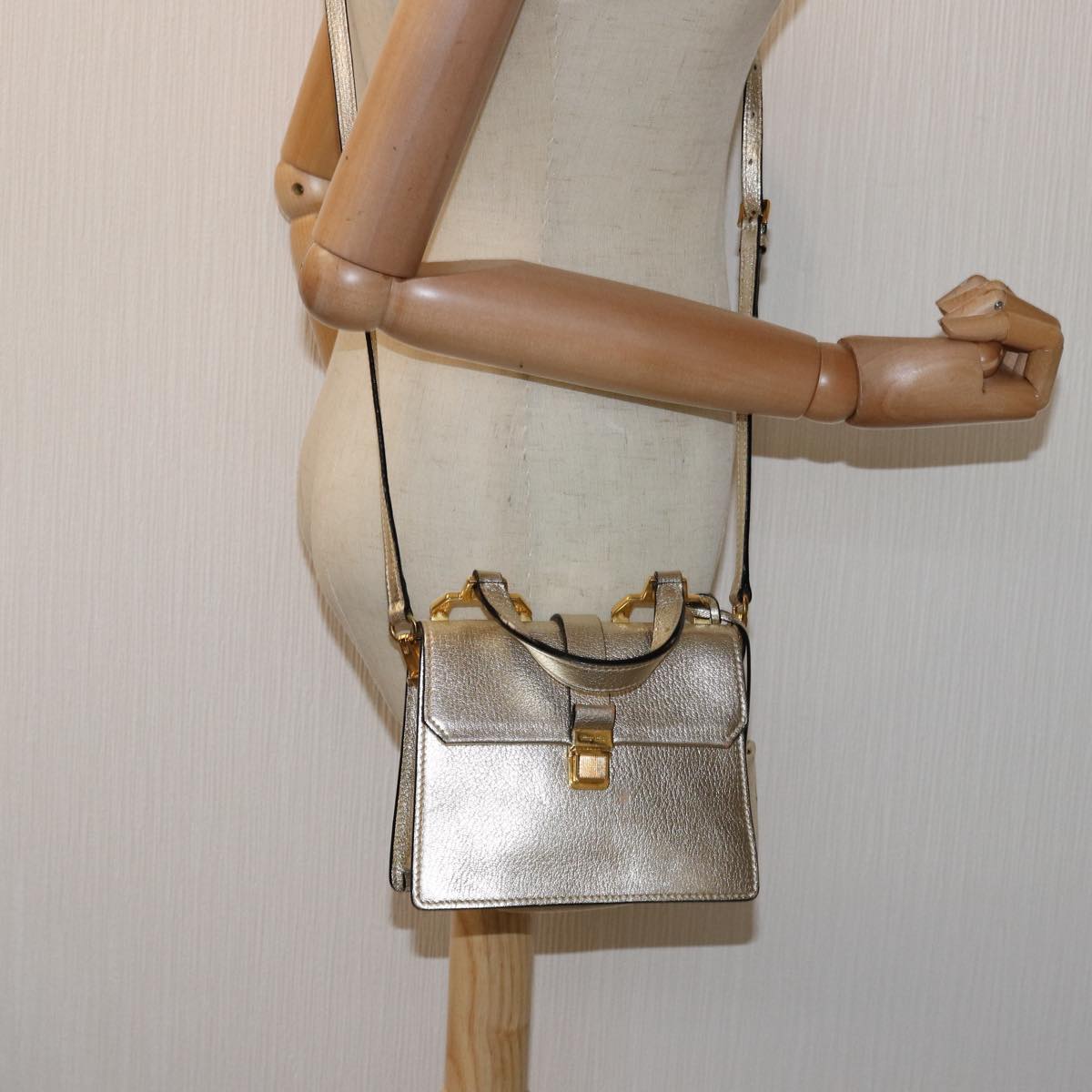 Miu Miu Hand Bag Leather 2way Gold Auth mr186