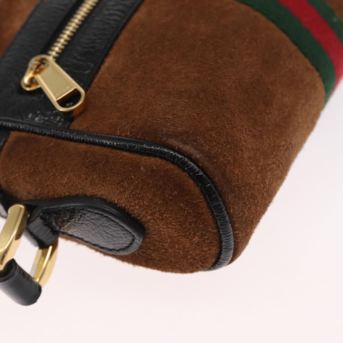 GUCCI Web Sherry Line Shoulder Bag Suede Leather Brown Gold 573321 Auth mr1860