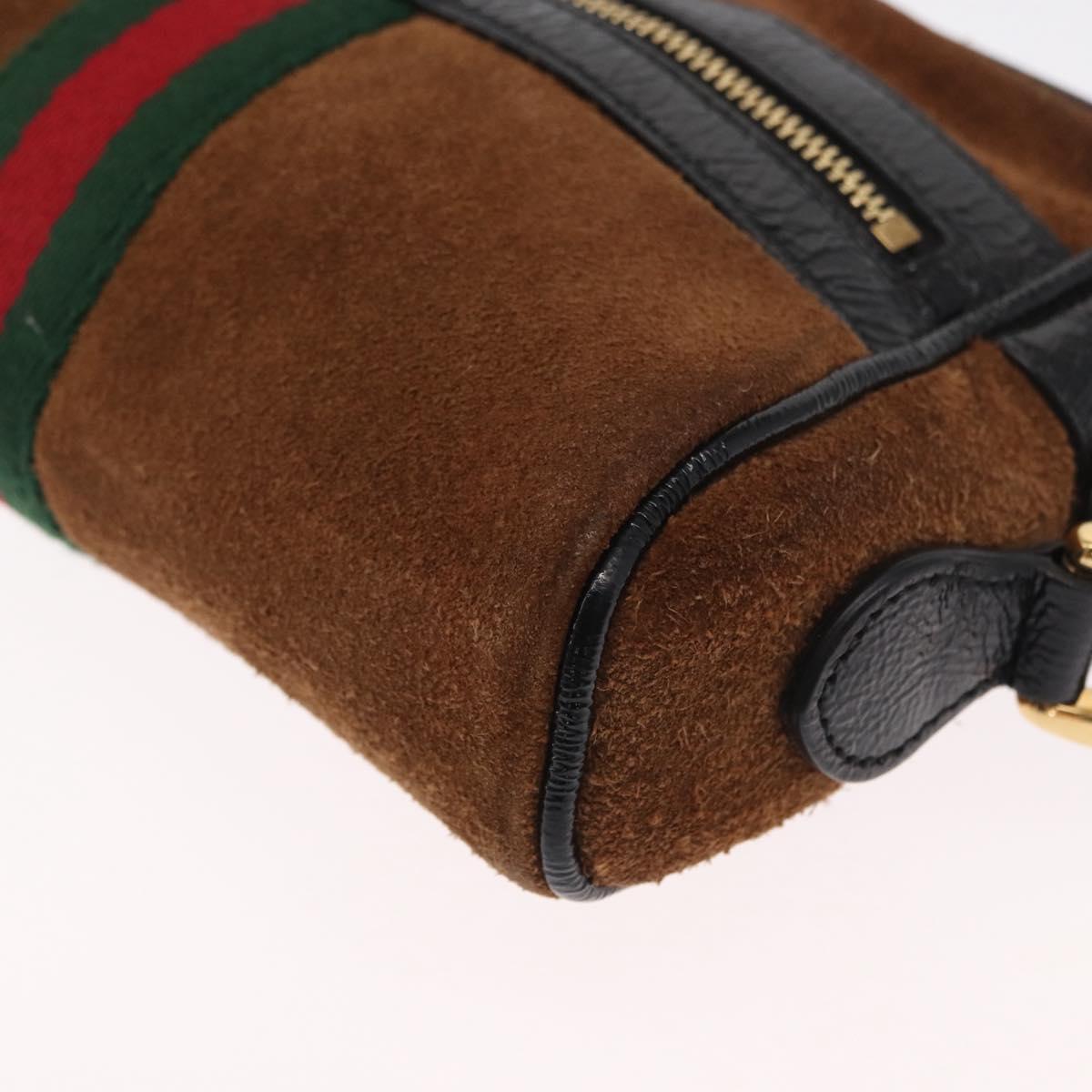 GUCCI Web Sherry Line Shoulder Bag Suede Leather Brown Gold 573321 Auth mr1860