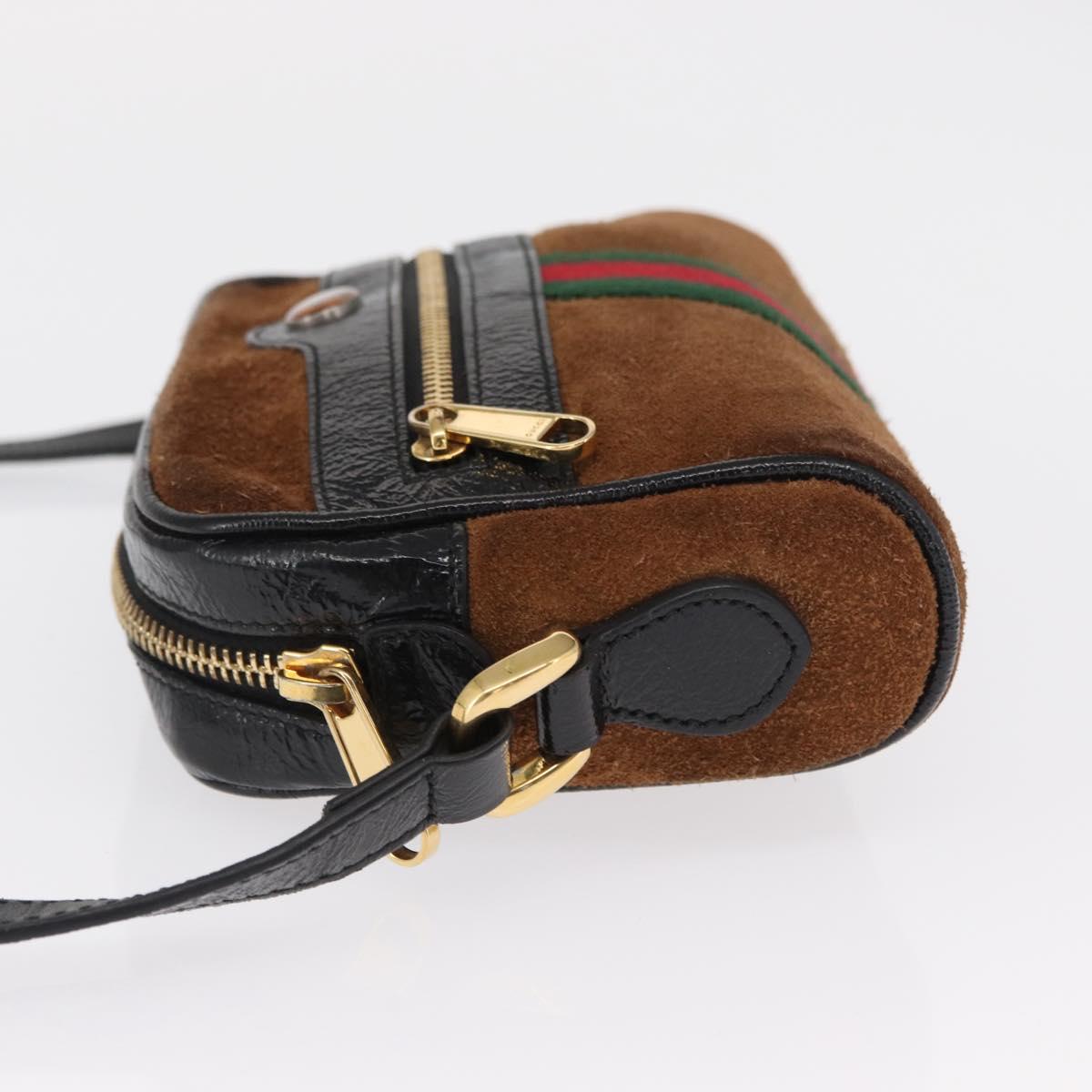 GUCCI Web Sherry Line Shoulder Bag Suede Leather Brown Gold 573321 Auth mr1860