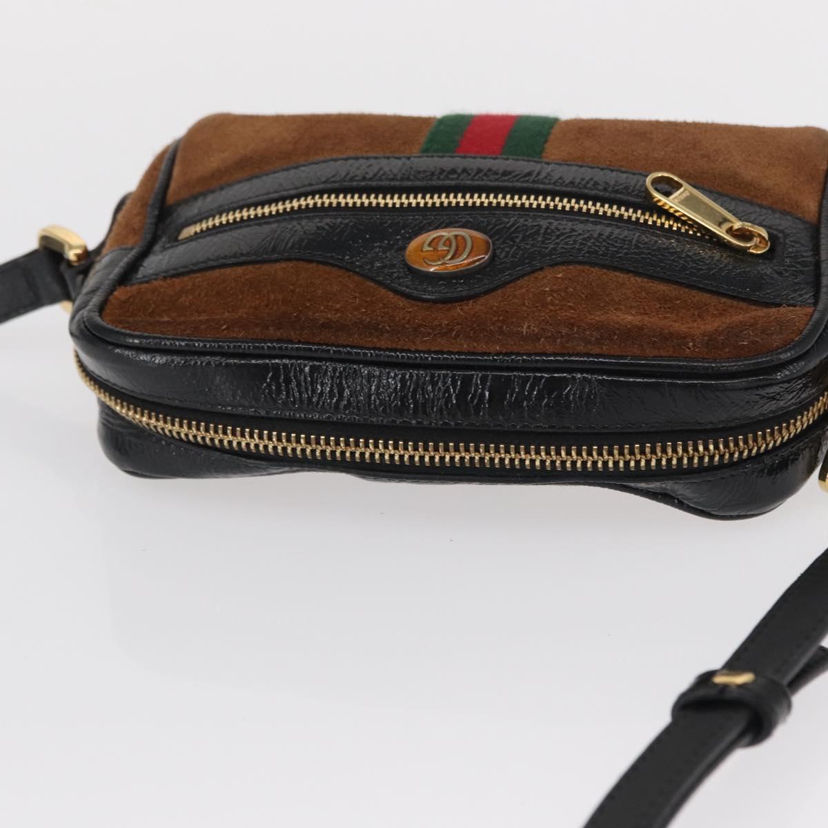 GUCCI Web Sherry Line Shoulder Bag Suede Leather Brown Gold 573321 Auth mr1860