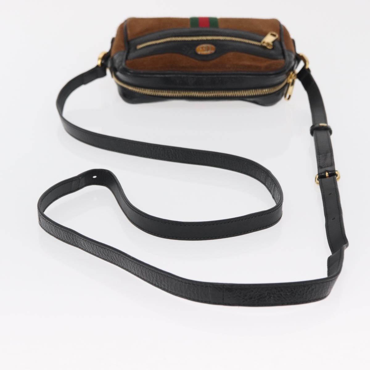 GUCCI Web Sherry Line Shoulder Bag Suede Leather Brown Gold 573321 Auth mr1860