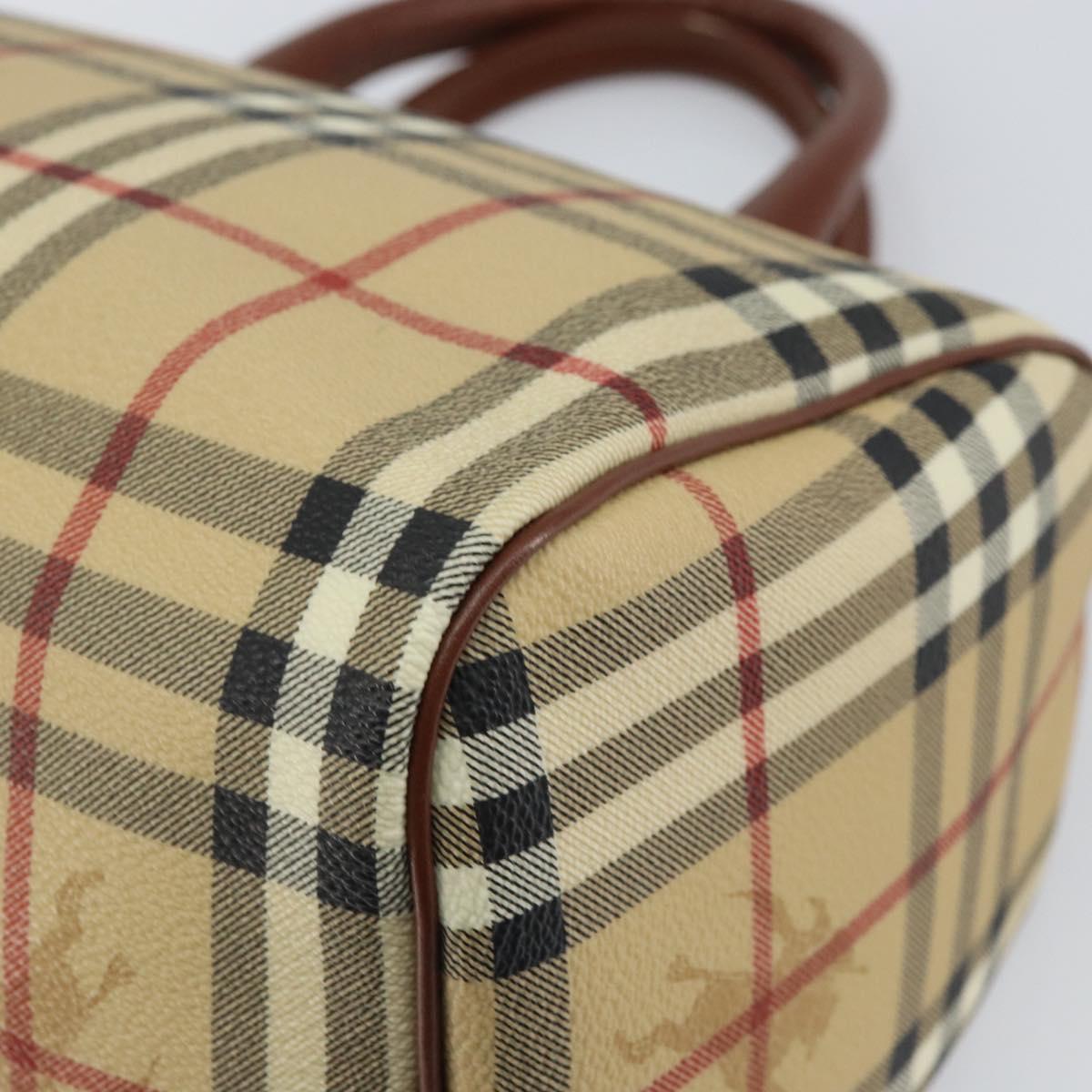 BURBERRY Nova Check Hand Bag PVC Beige Gold Auth mr1864V