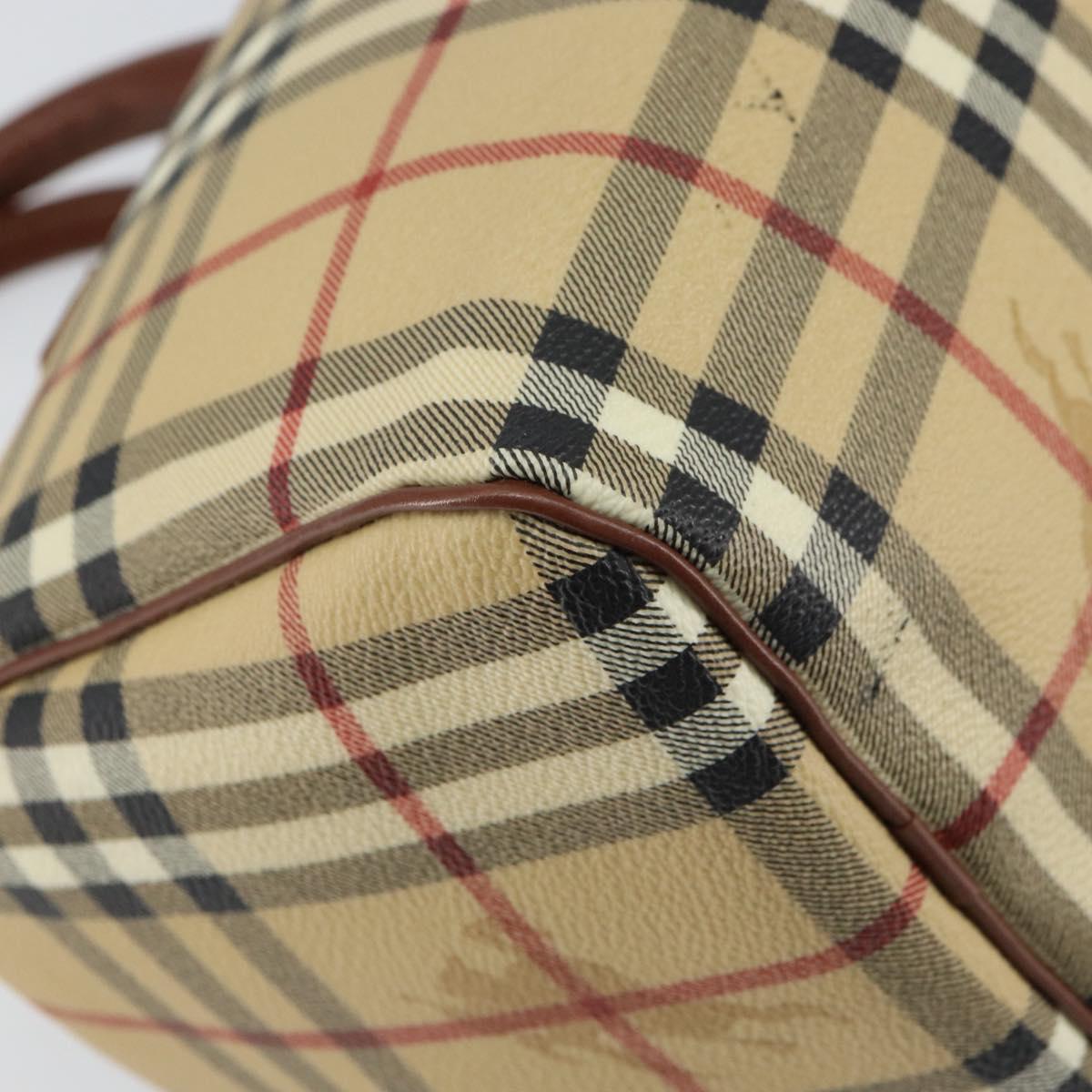 BURBERRY Nova Check Hand Bag PVC Beige Gold Auth mr1864V
