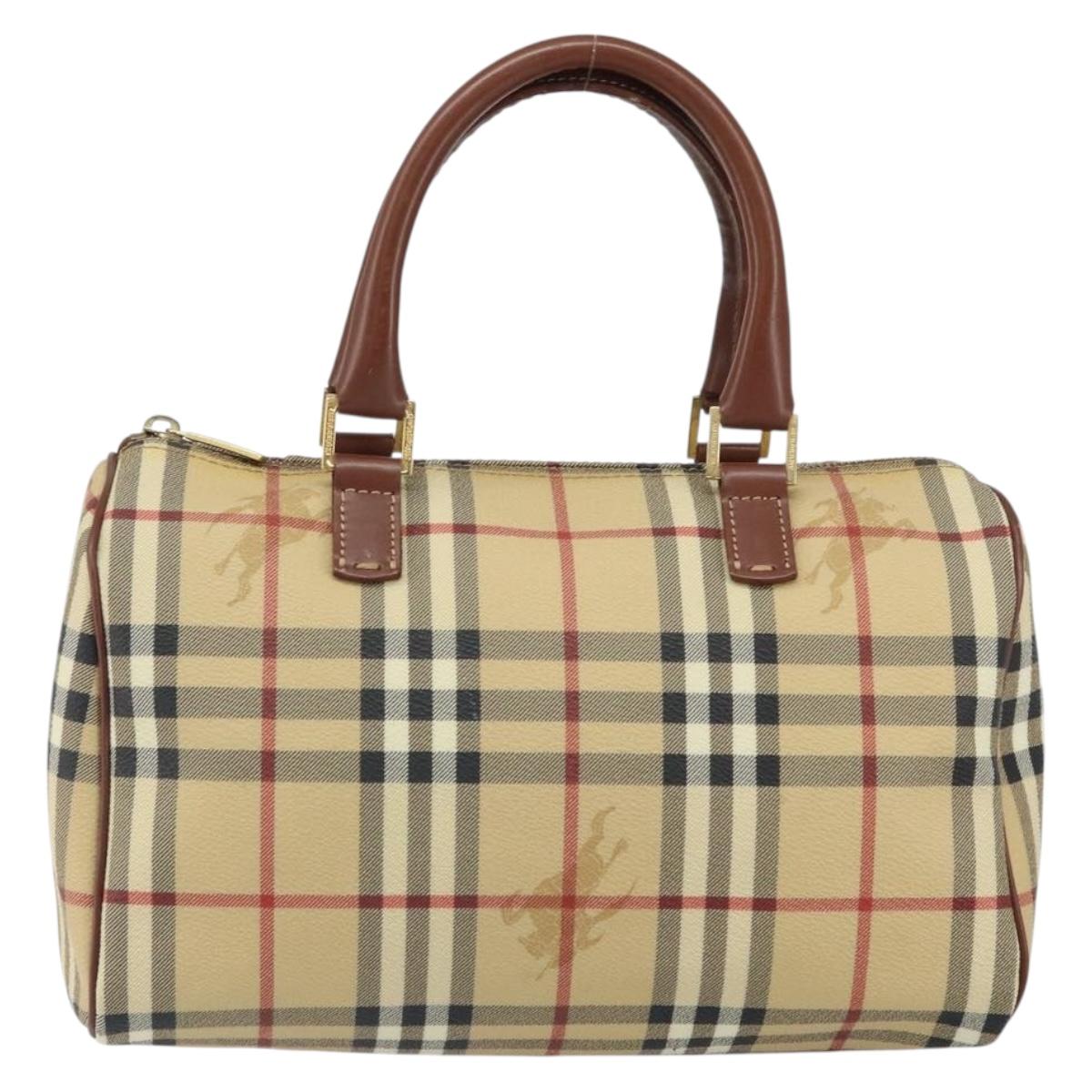BURBERRY Nova Check Hand Bag PVC Beige Gold Auth mr1864V