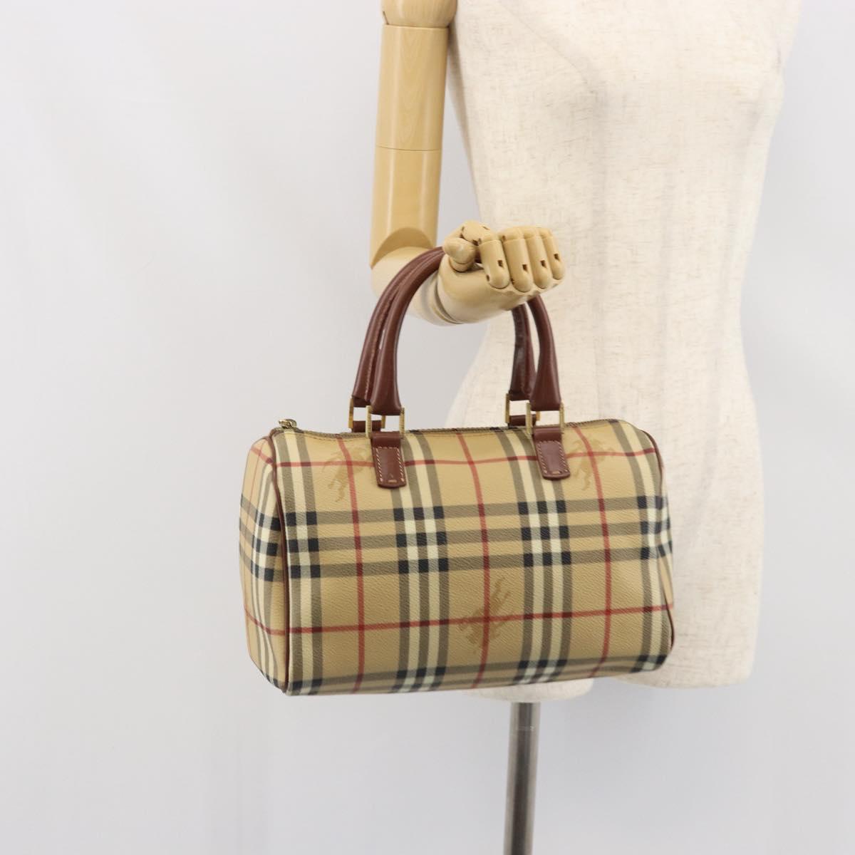 BURBERRY Nova Check Hand Bag PVC Beige Gold Auth mr1864V