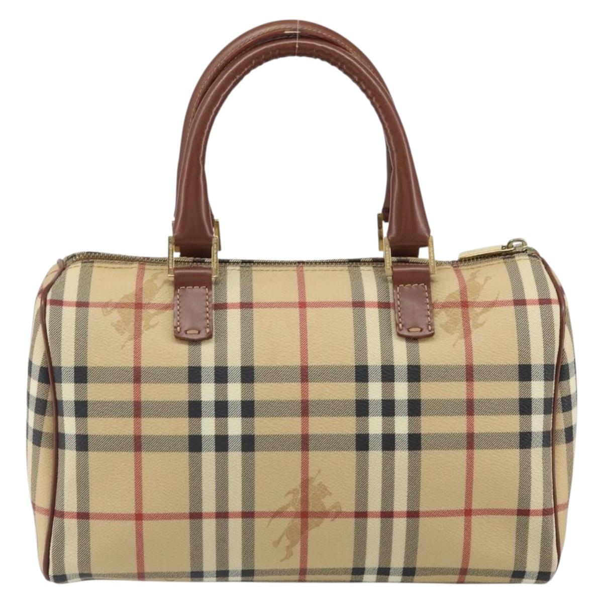 BURBERRY Nova Check Hand Bag PVC Beige Gold Auth mr1864V