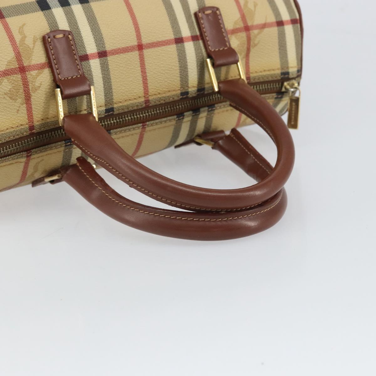 BURBERRY Nova Check Hand Bag PVC Beige Gold Auth mr1864V