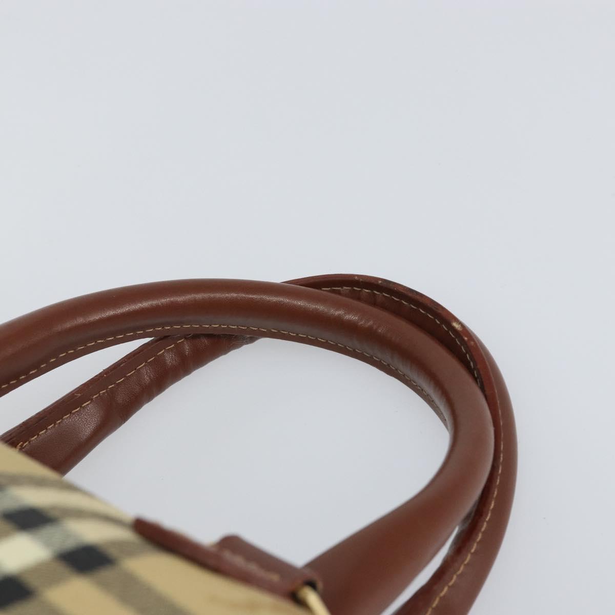 BURBERRY Nova Check Hand Bag PVC Beige Gold Auth mr1864V
