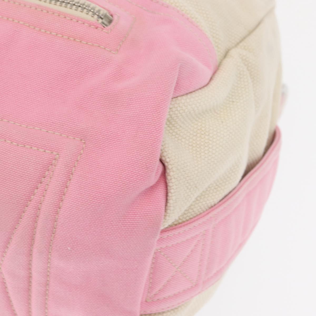 CHANEL Boston Bag Canvas Pink Silver CC Auth mr1869