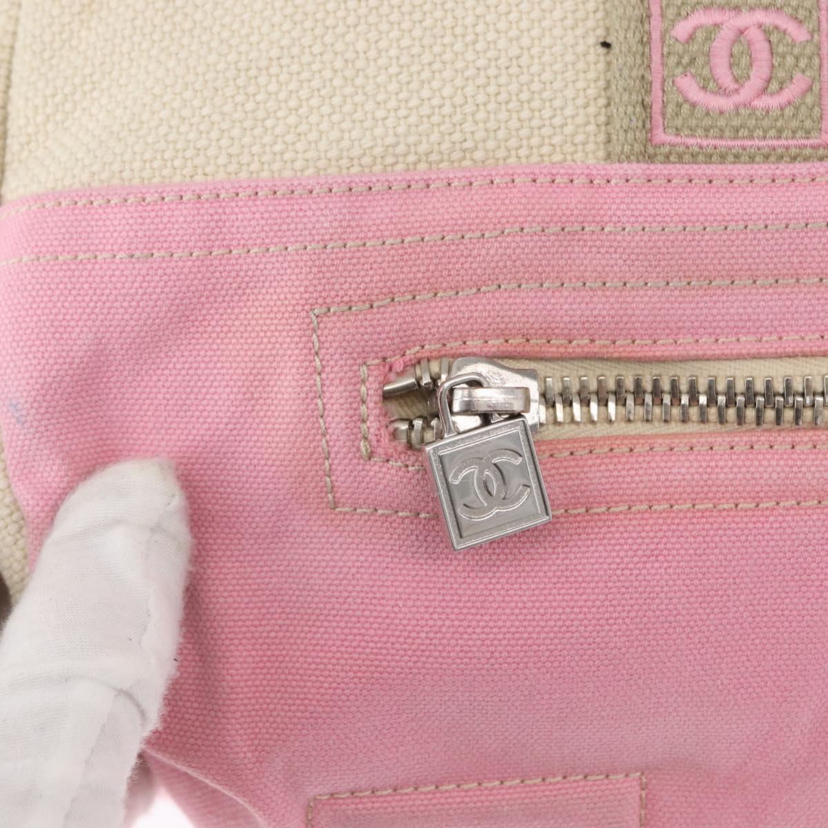 CHANEL Boston Bag Canvas Pink Silver CC Auth mr1869