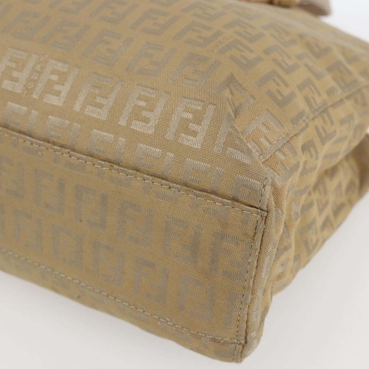 FENDI Zucchino Canvas Hand Bag Beige Gold Auth mr1871